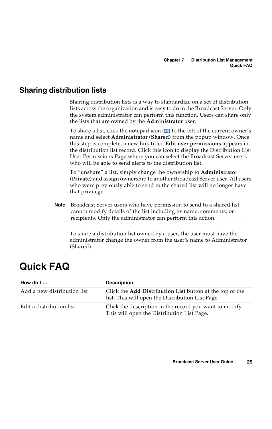 Sharing distribution lists, Quick faq | Avaya 16-300272 User Manual | Page 37 / 82