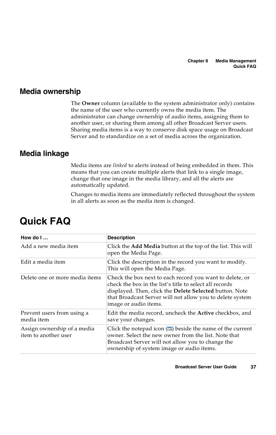 Media ownership, Media linkage, Quick faq | Avaya 16-300272 User Manual | Page 45 / 82