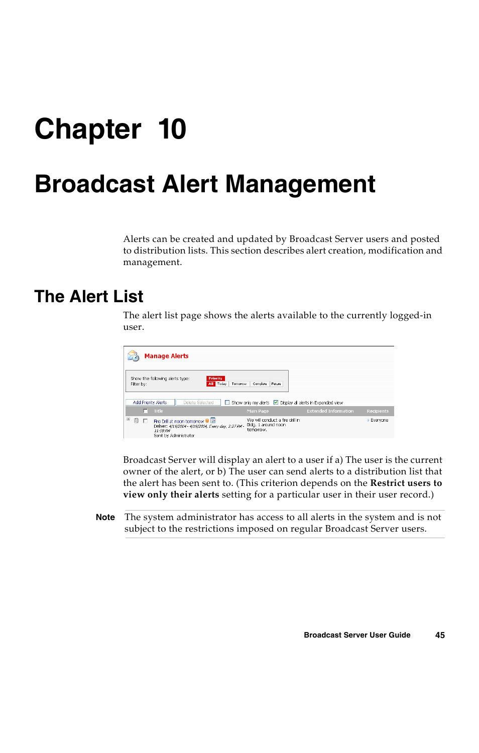 Broadcast alert management, The alert list, C h a p t e r | Chapter 10 | Avaya 16-300272 User Manual | Page 53 / 82