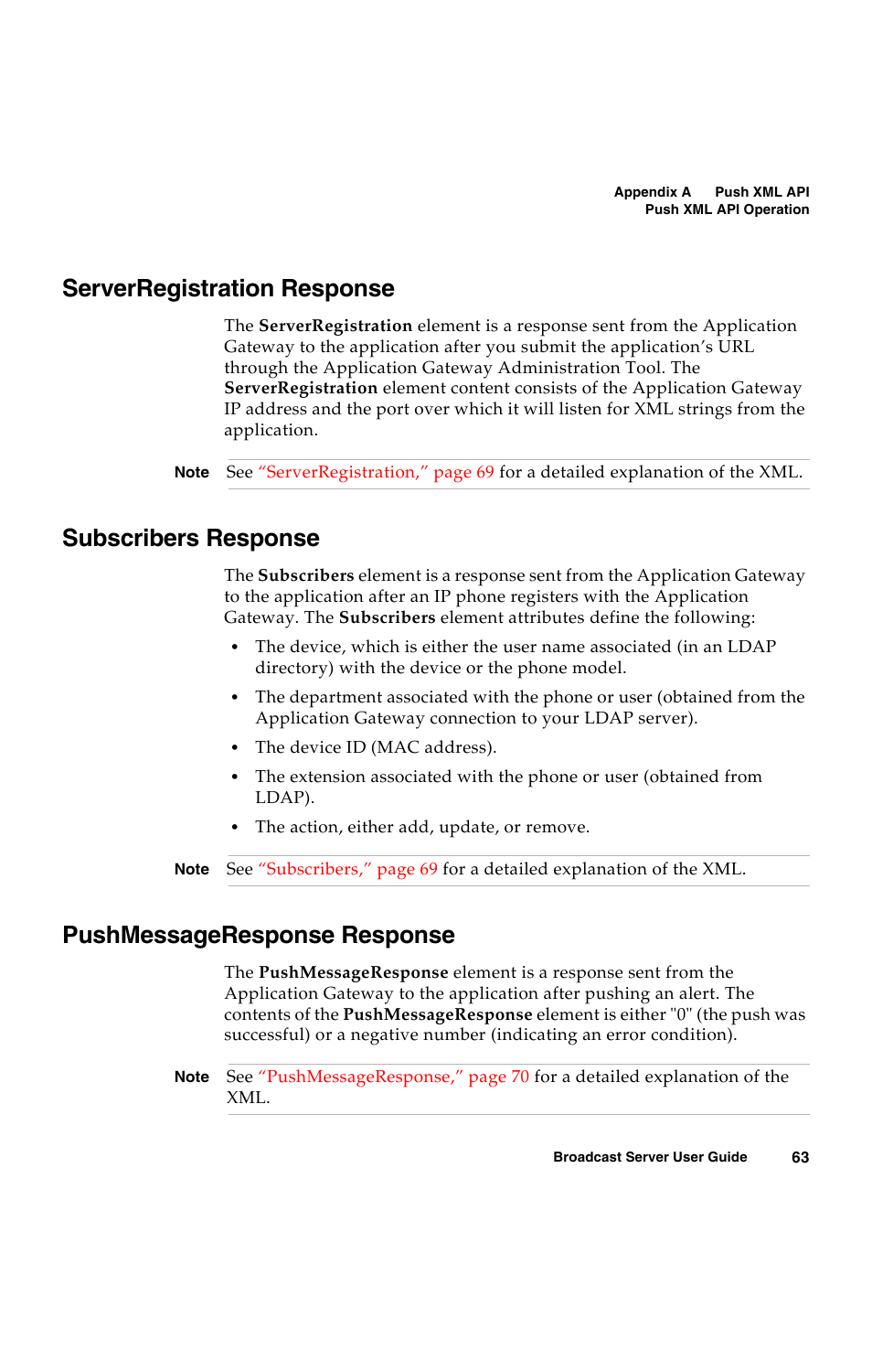 Serverregistration response, Subscribers response, Pushmessageresponse response | You ca | Avaya 16-300272 User Manual | Page 71 / 82