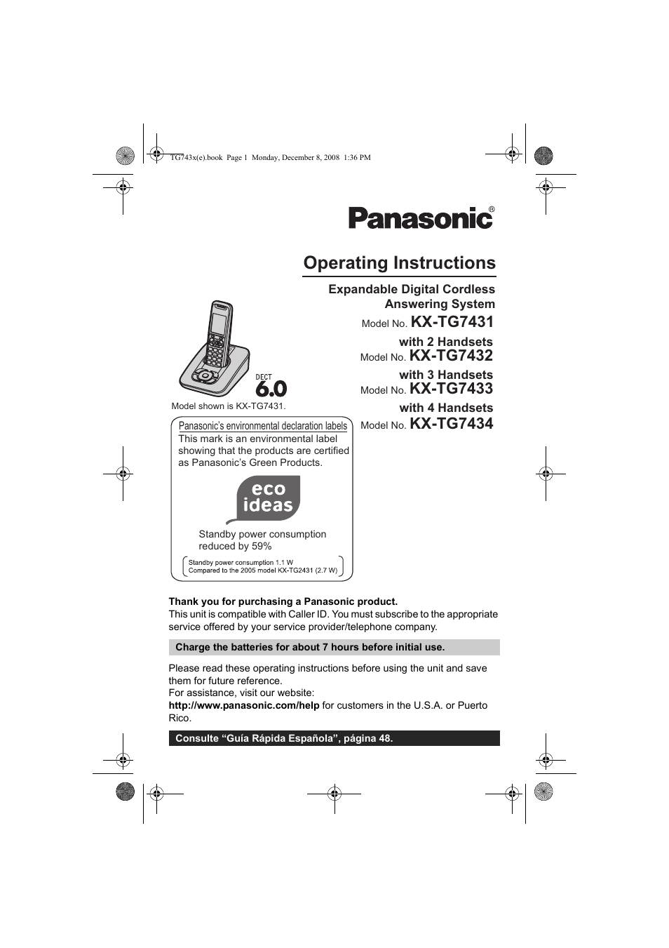 Panasonic KXTG7431 User Manual | 60 pages