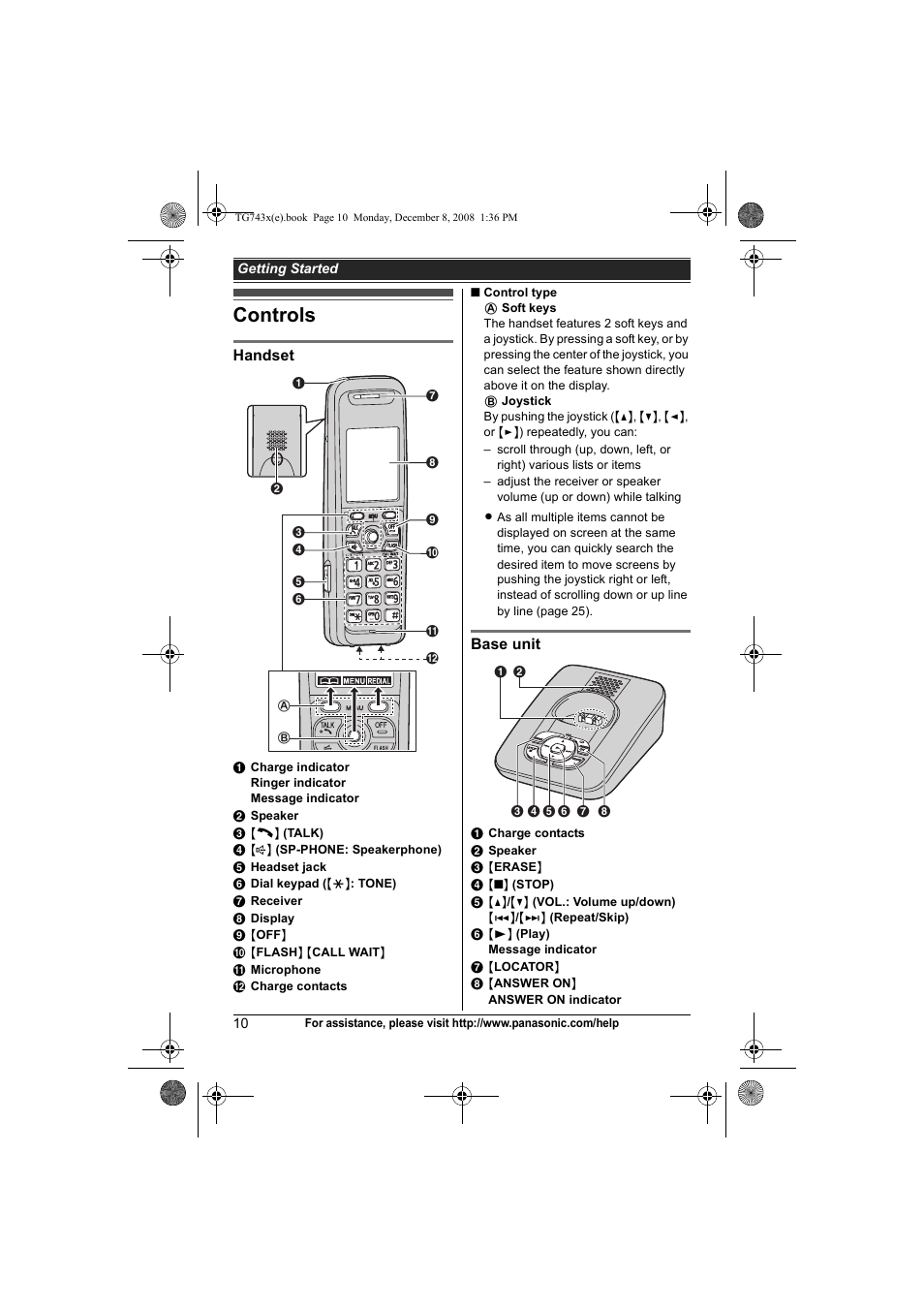 Controls | Panasonic KXTG7431 User Manual | Page 10 / 60