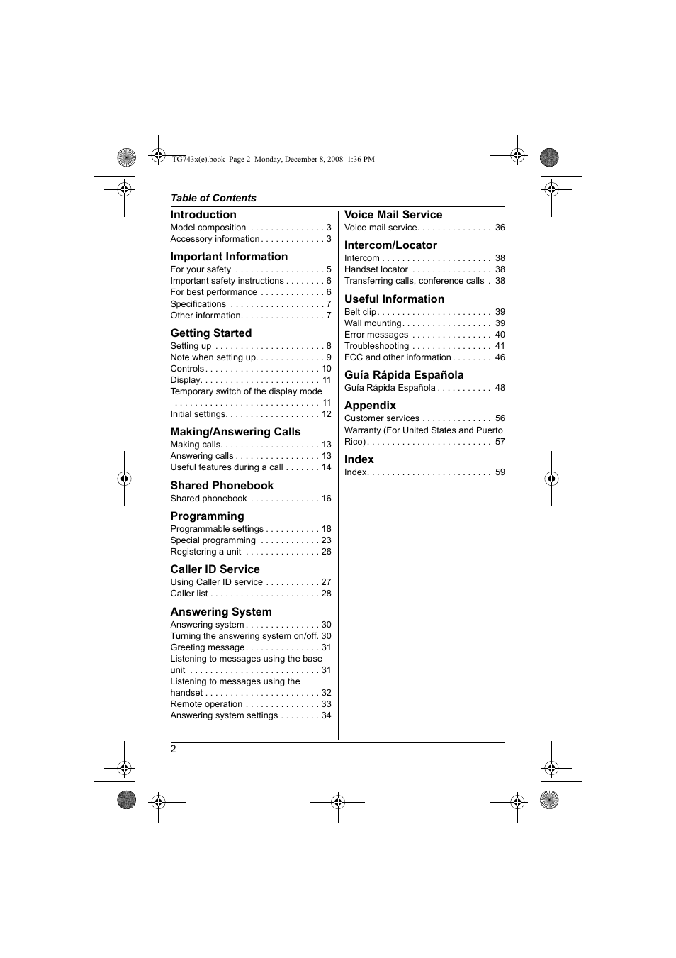 Panasonic KXTG7431 User Manual | Page 2 / 60