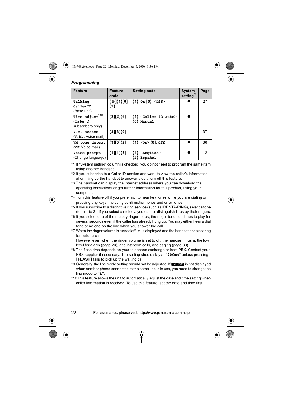 Auto talk, Key tone, Ringer tone | Ringer volume, Time, Set line mode | Panasonic KXTG7431 User Manual | Page 22 / 60