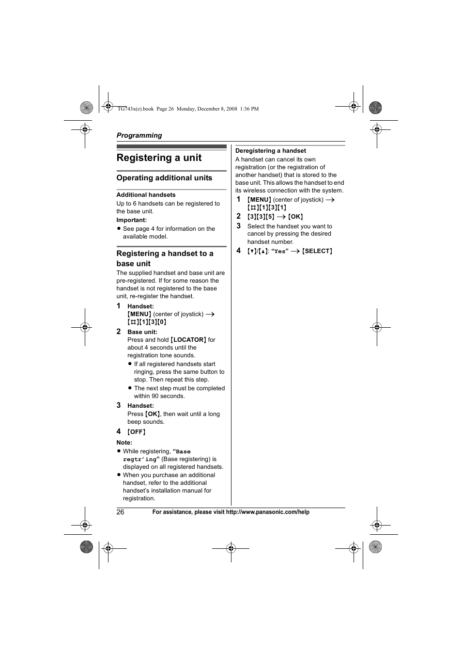 Registering a unit | Panasonic KXTG7431 User Manual | Page 26 / 60