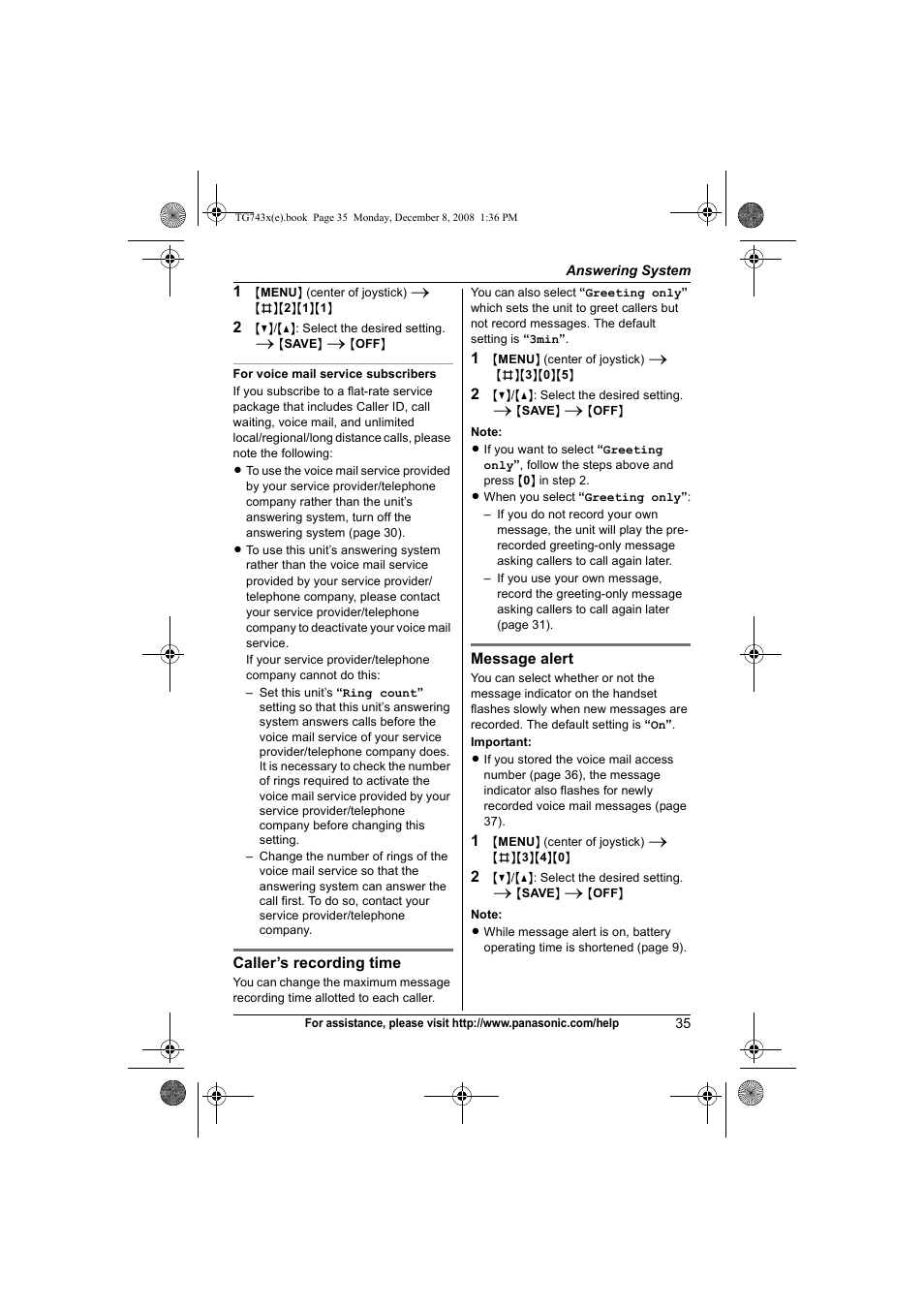 Panasonic KXTG7431 User Manual | Page 35 / 60