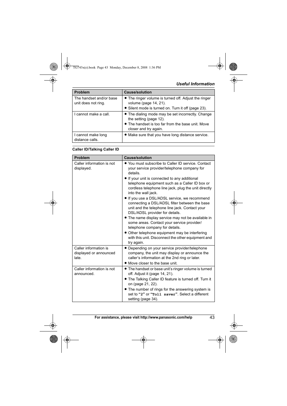 Panasonic KXTG7431 User Manual | Page 43 / 60