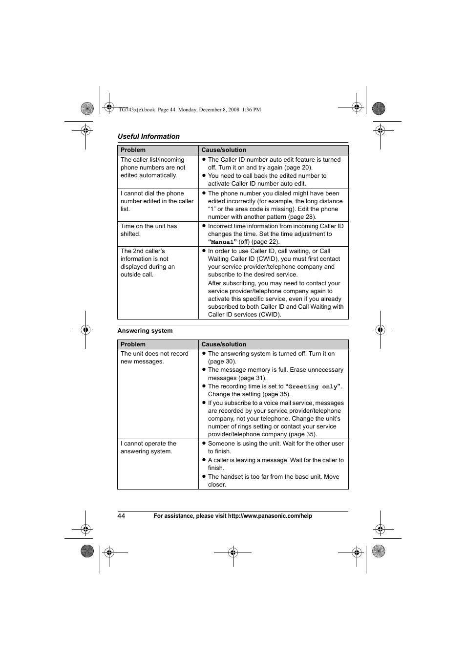 Panasonic KXTG7431 User Manual | Page 44 / 60