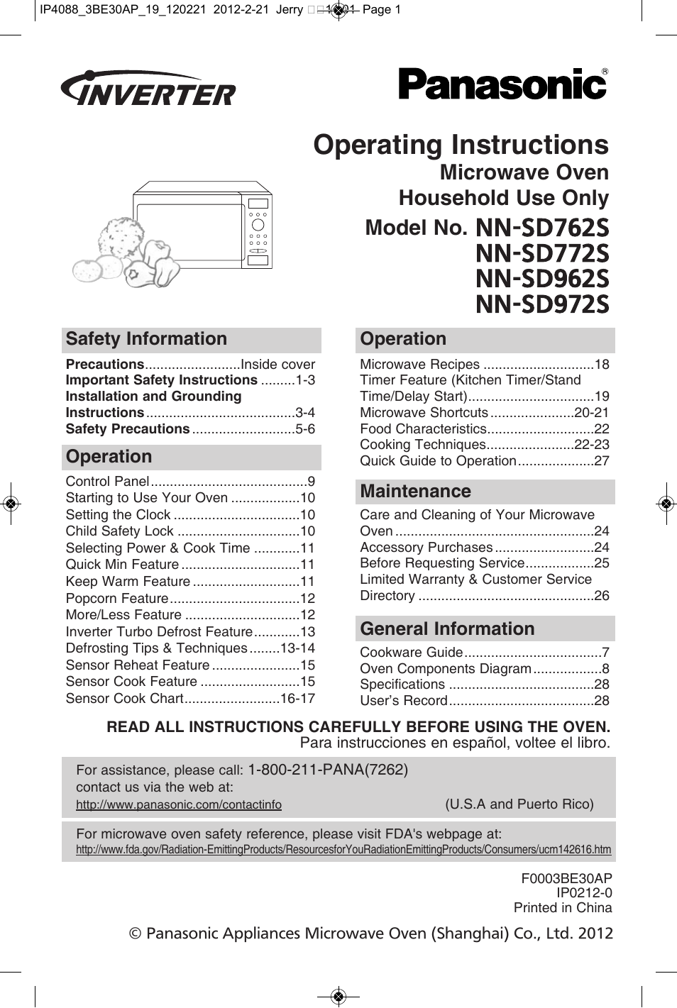Panasonic NN-SD772S User Manual | 60 pages