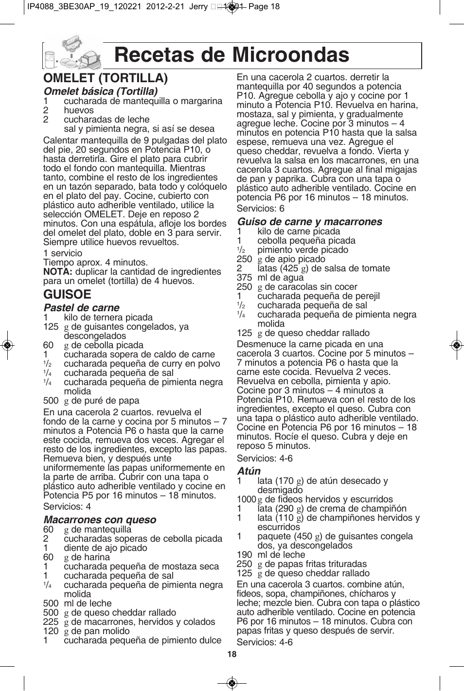 Recetas de microondas, Omelet (tortilla), Guisoe | Panasonic NN-SD772S User Manual | Page 50 / 60