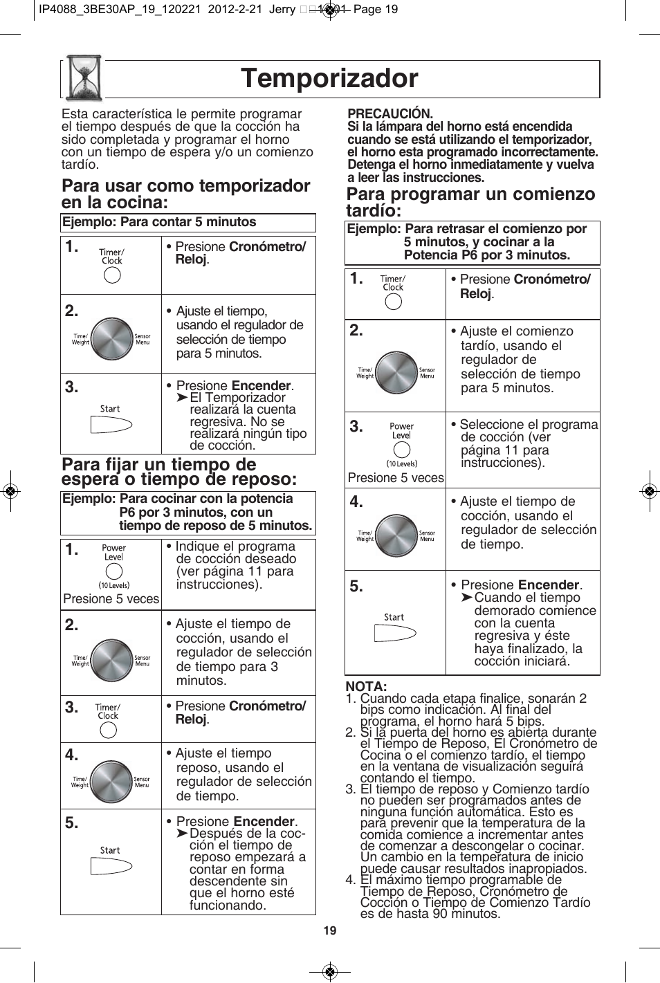 Temporizador, Para usar como temporizador en la cocina, Para fijar un tiempo de espera o tiempo de reposo | Para programar un comienzo tardío | Panasonic NN-SD772S User Manual | Page 51 / 60