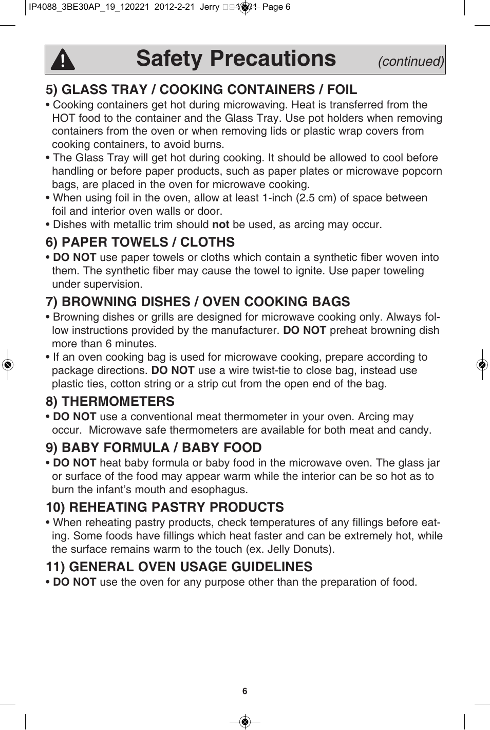 Safety precautions | Panasonic NN-SD772S User Manual | Page 8 / 60