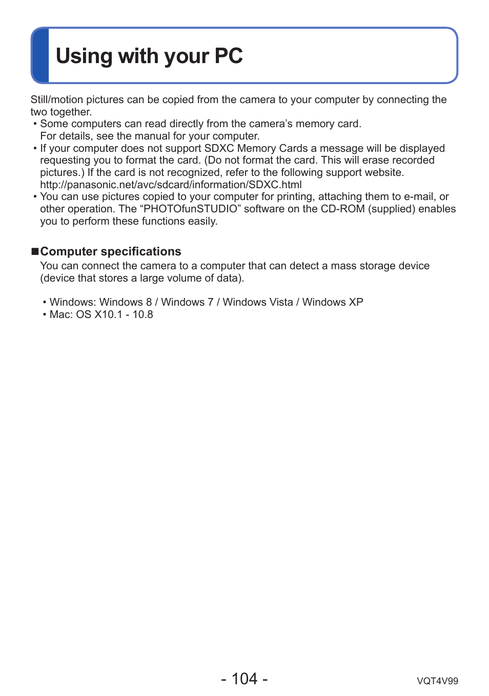 Using with your pc | Panasonic DMC-LZ30K User Manual | Page 104 / 128