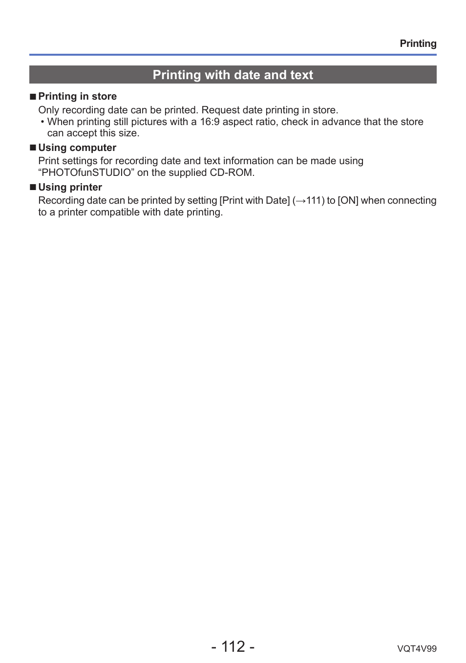 Printing with date and text | Panasonic DMC-LZ30K User Manual | Page 112 / 128