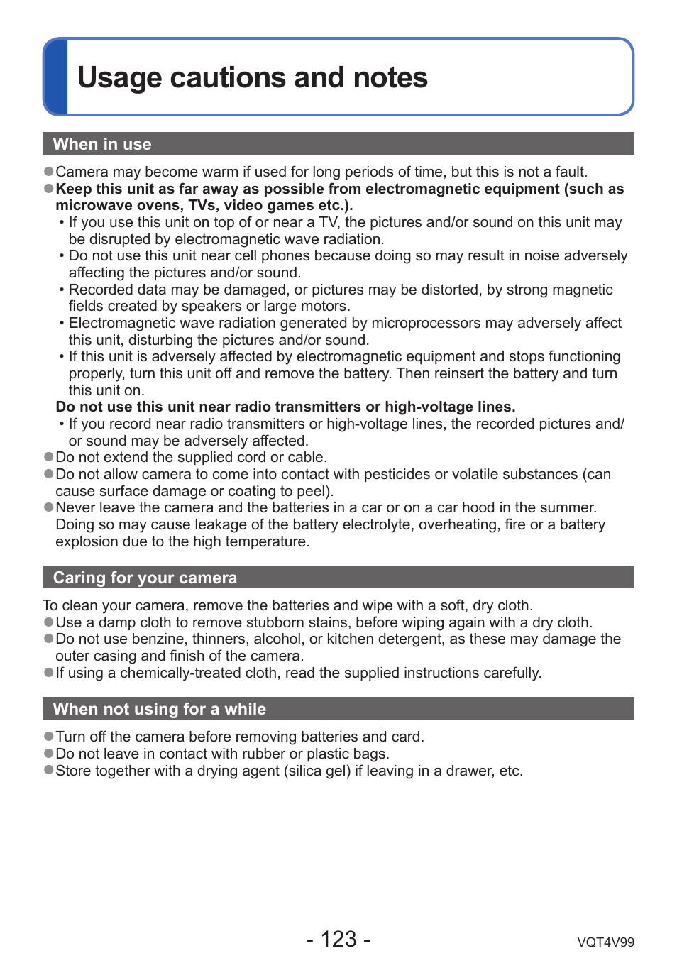 Usage cautions and notes | Panasonic DMC-LZ30K User Manual | Page 123 / 128