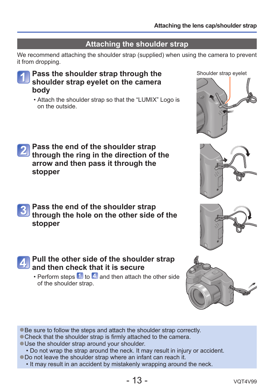 Attaching the shoulder strap | Panasonic DMC-LZ30K User Manual | Page 13 / 128