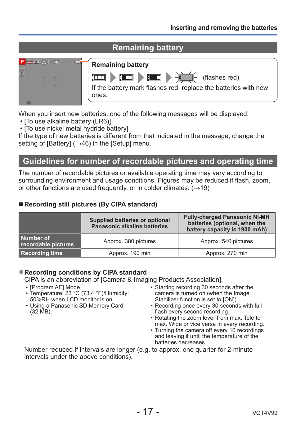 Remaining battery | Panasonic DMC-LZ30K User Manual | Page 17 / 128