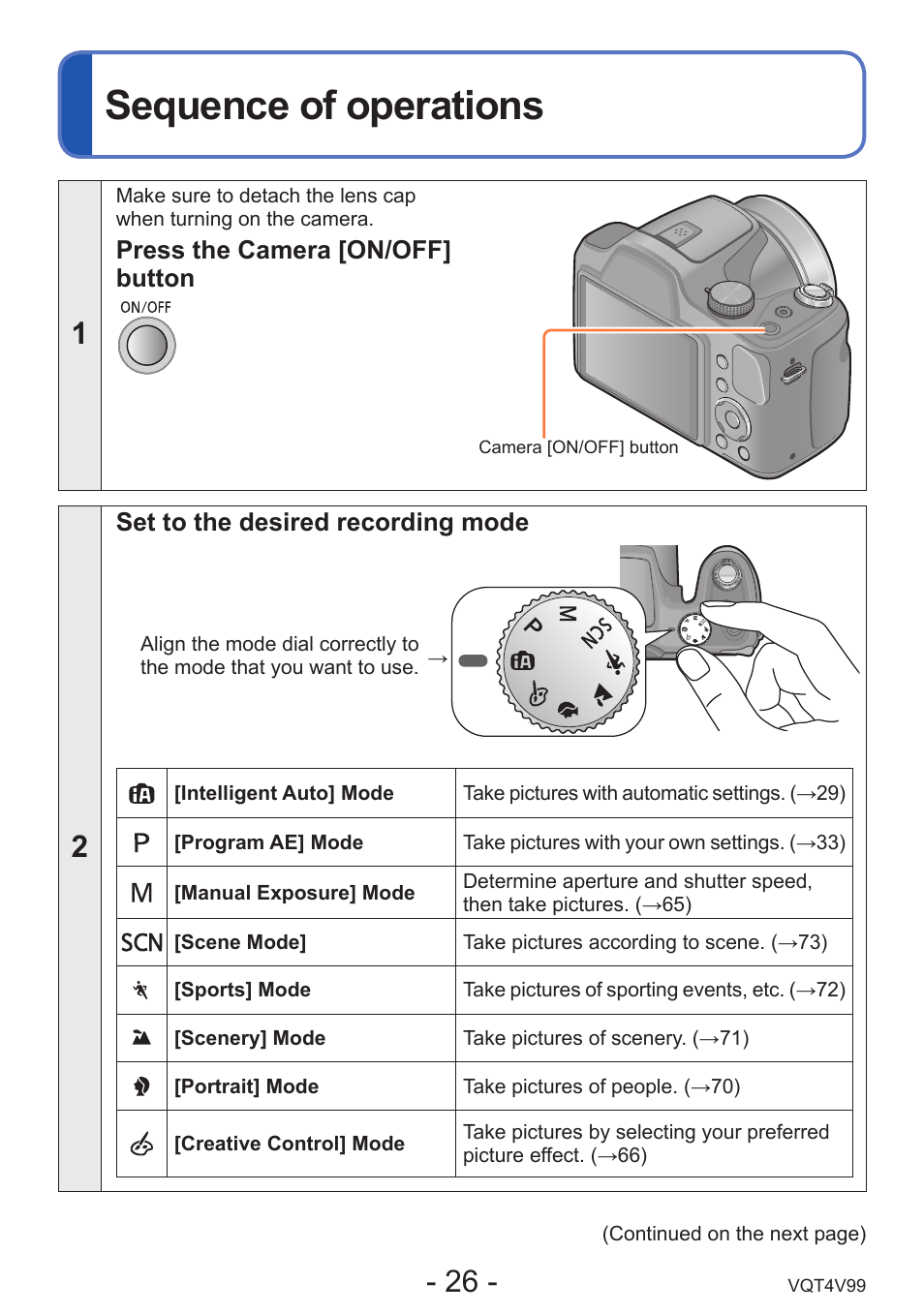 Basics, Sequence of operations | Panasonic DMC-LZ30K User Manual | Page 26 / 128