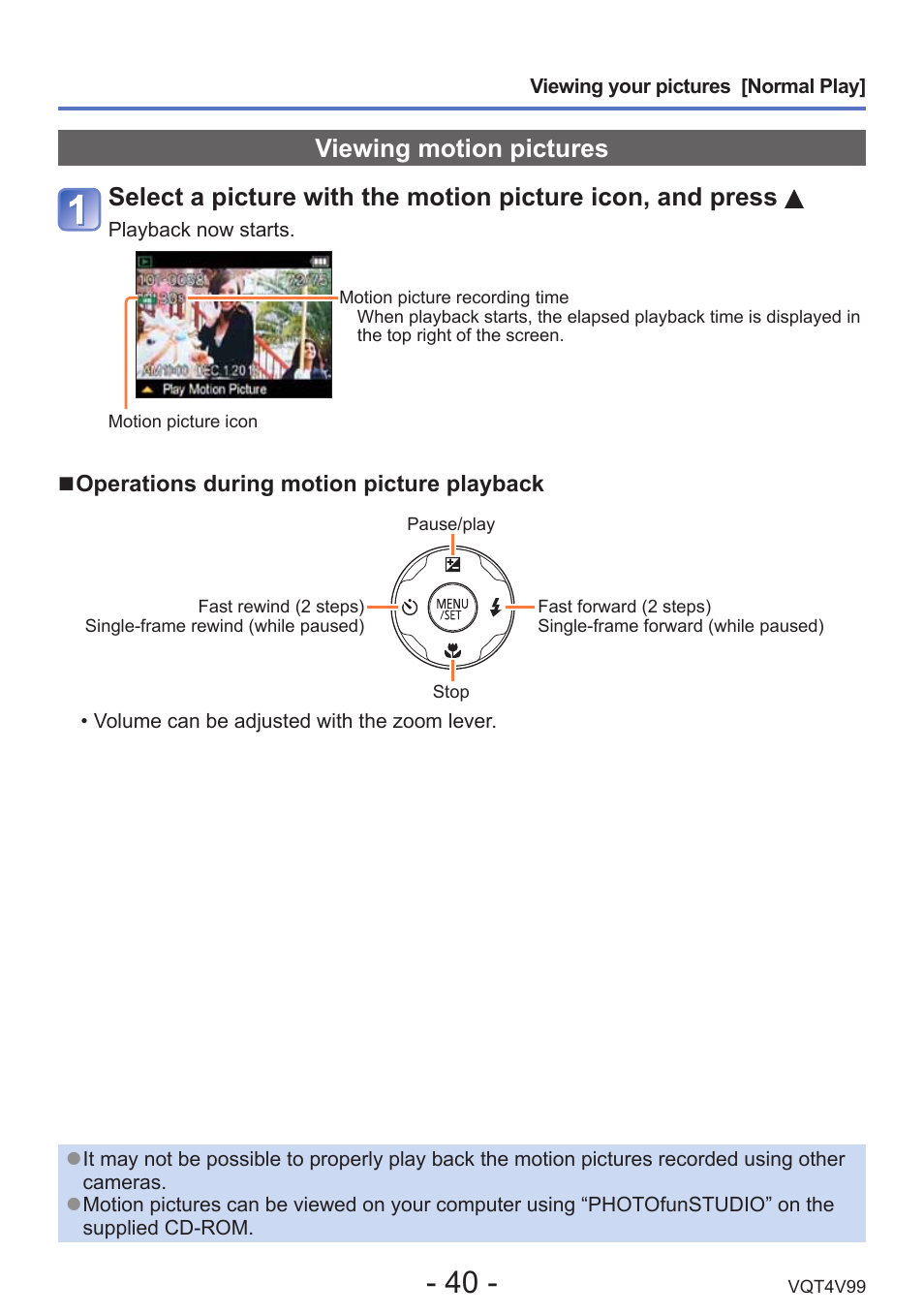 Viewing motion pictures | Panasonic DMC-LZ30K User Manual | Page 40 / 128