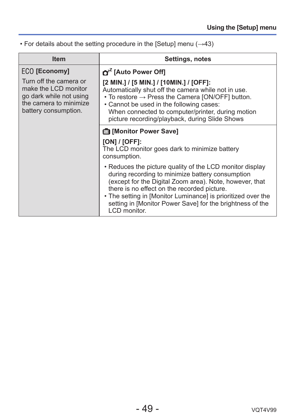 Economy | Panasonic DMC-LZ30K User Manual | Page 49 / 128