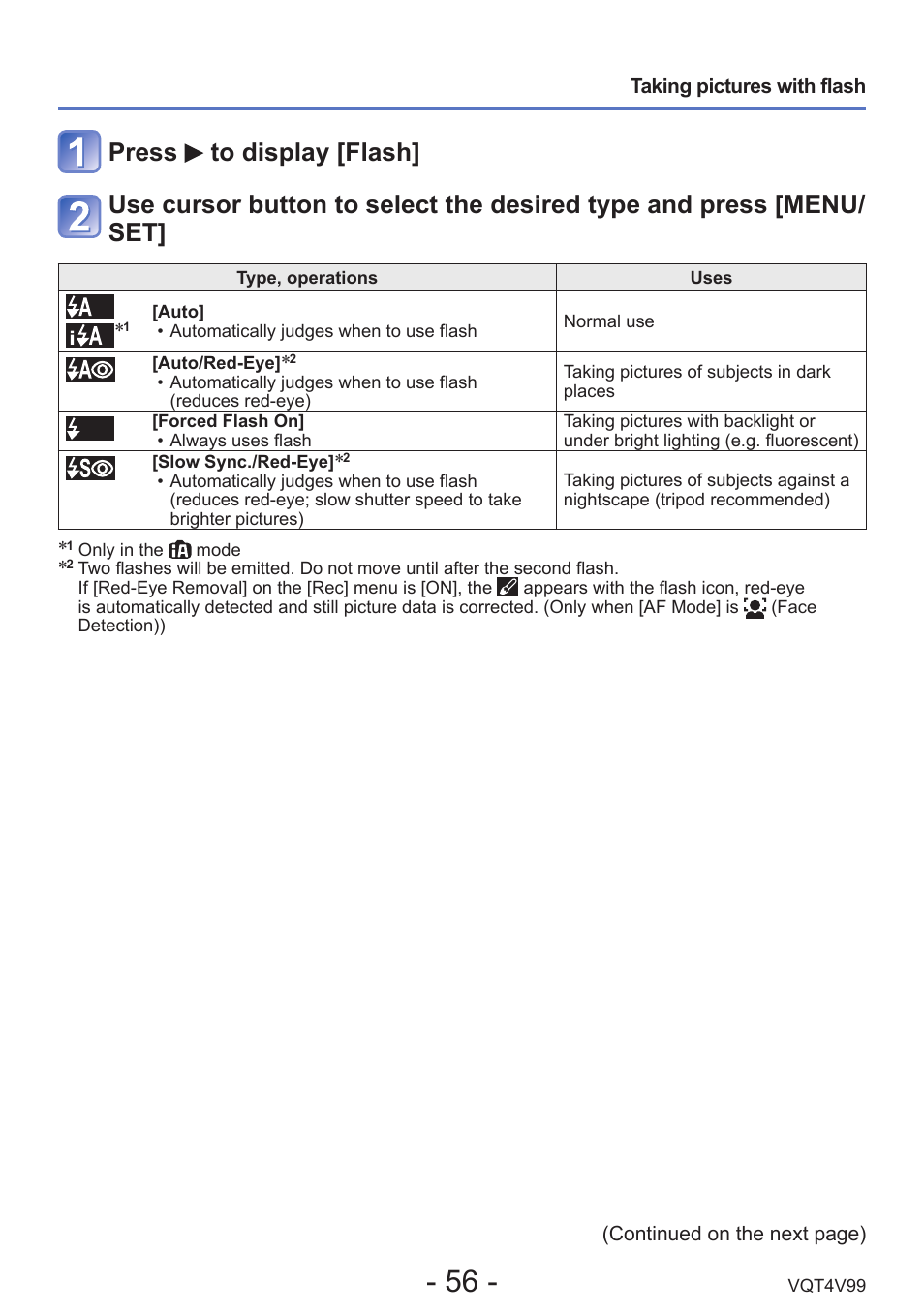 Flash (→56) | Panasonic DMC-LZ30K User Manual | Page 56 / 128