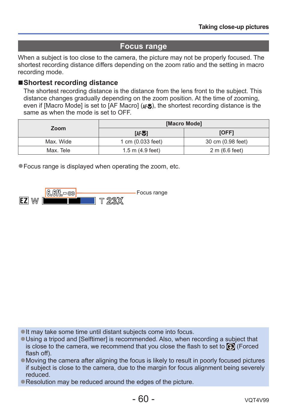 Focus range | Panasonic DMC-LZ30K User Manual | Page 60 / 128