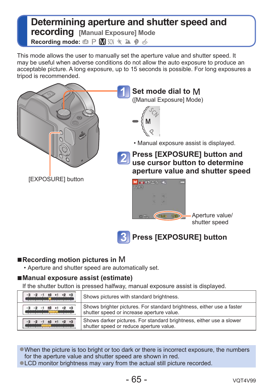 Manual exposure] mode, Then take pictures. (→65) | Panasonic DMC-LZ30K User Manual | Page 65 / 128