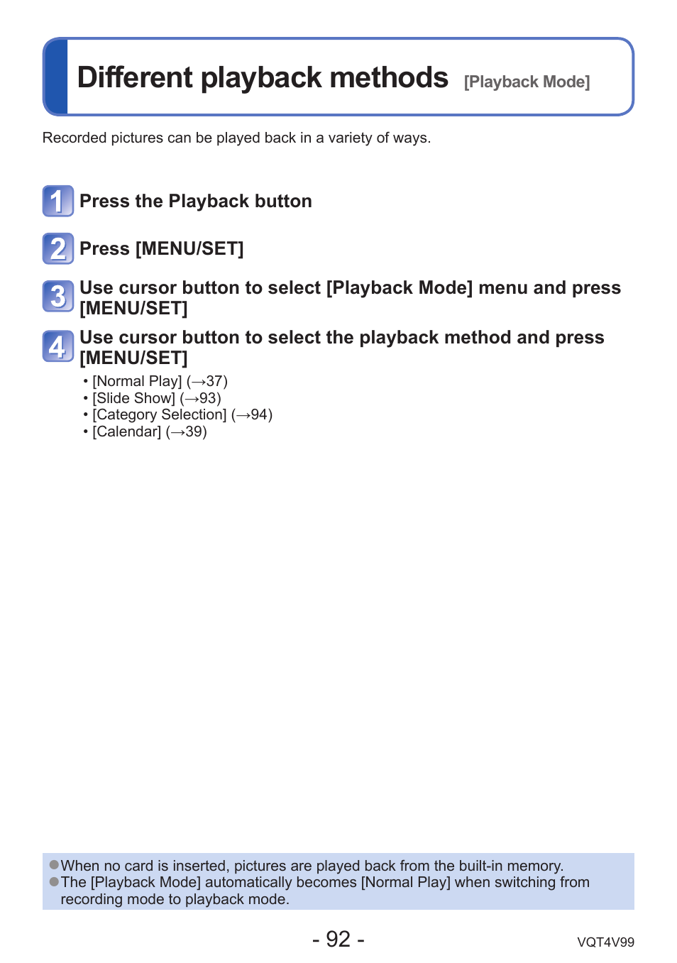 Application (view), Different playback methods [playback mode, Different playback methods | Panasonic DMC-LZ30K User Manual | Page 92 / 128