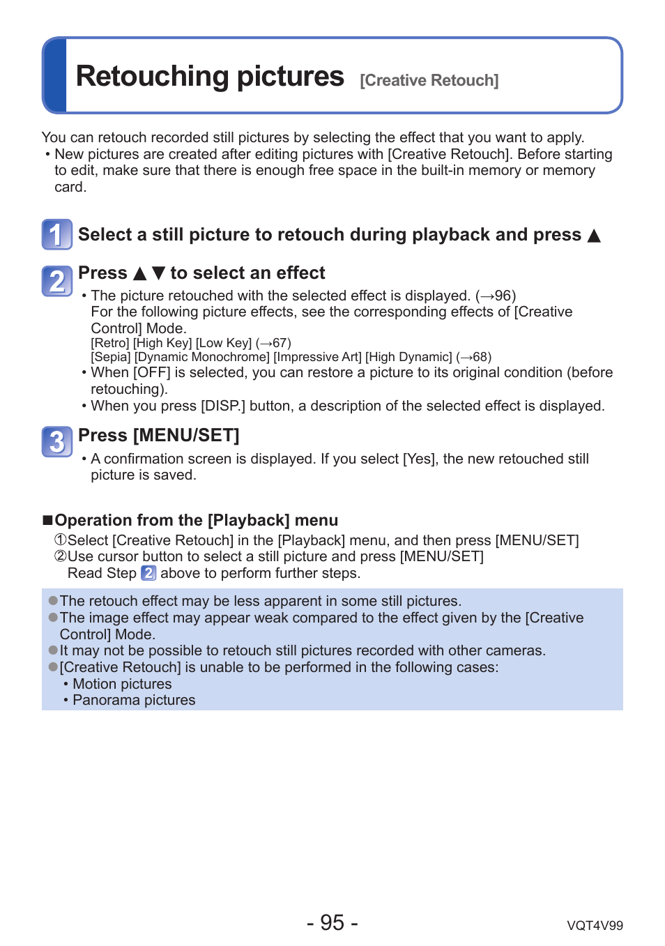 Retouching pictures [creative retouch, Retouching pictures | Panasonic DMC-LZ30K User Manual | Page 95 / 128