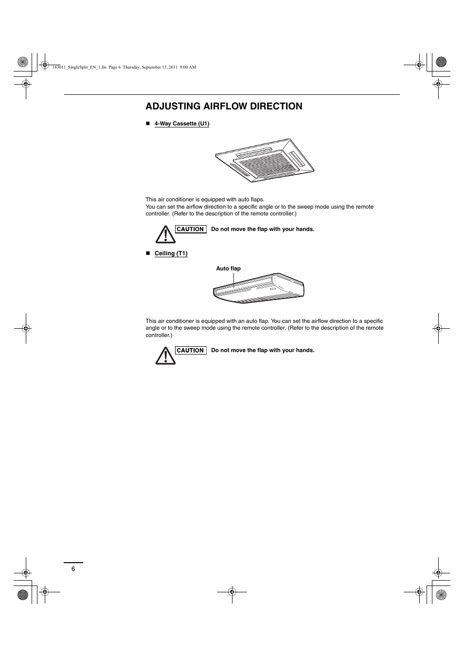 Adjusting airflow direction | Panasonic 26PST1U6 User Manual | Page 6 / 28