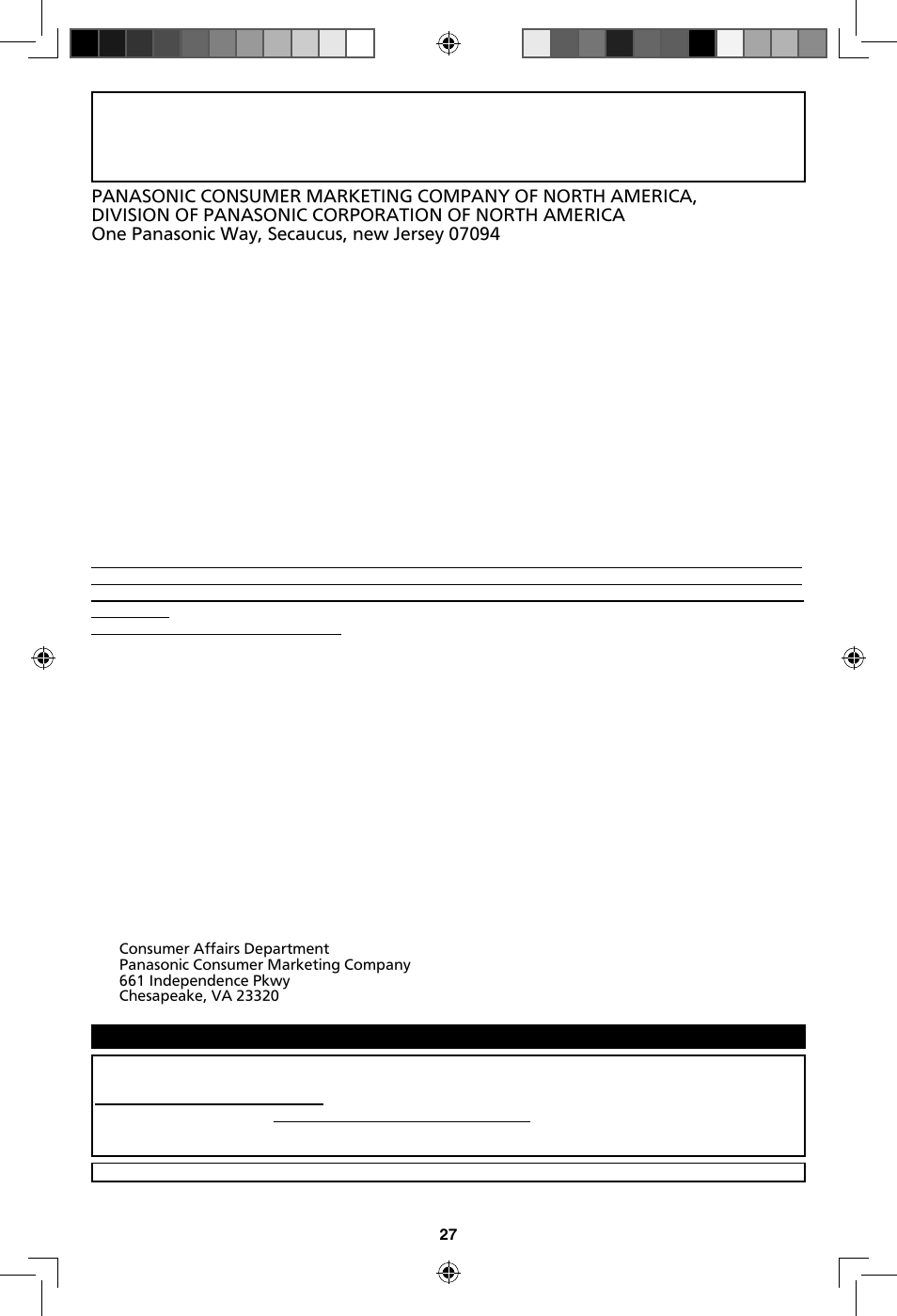 Limited warranty & customer service directory | Panasonic NN-SN643S User Manual | Page 29 / 32
