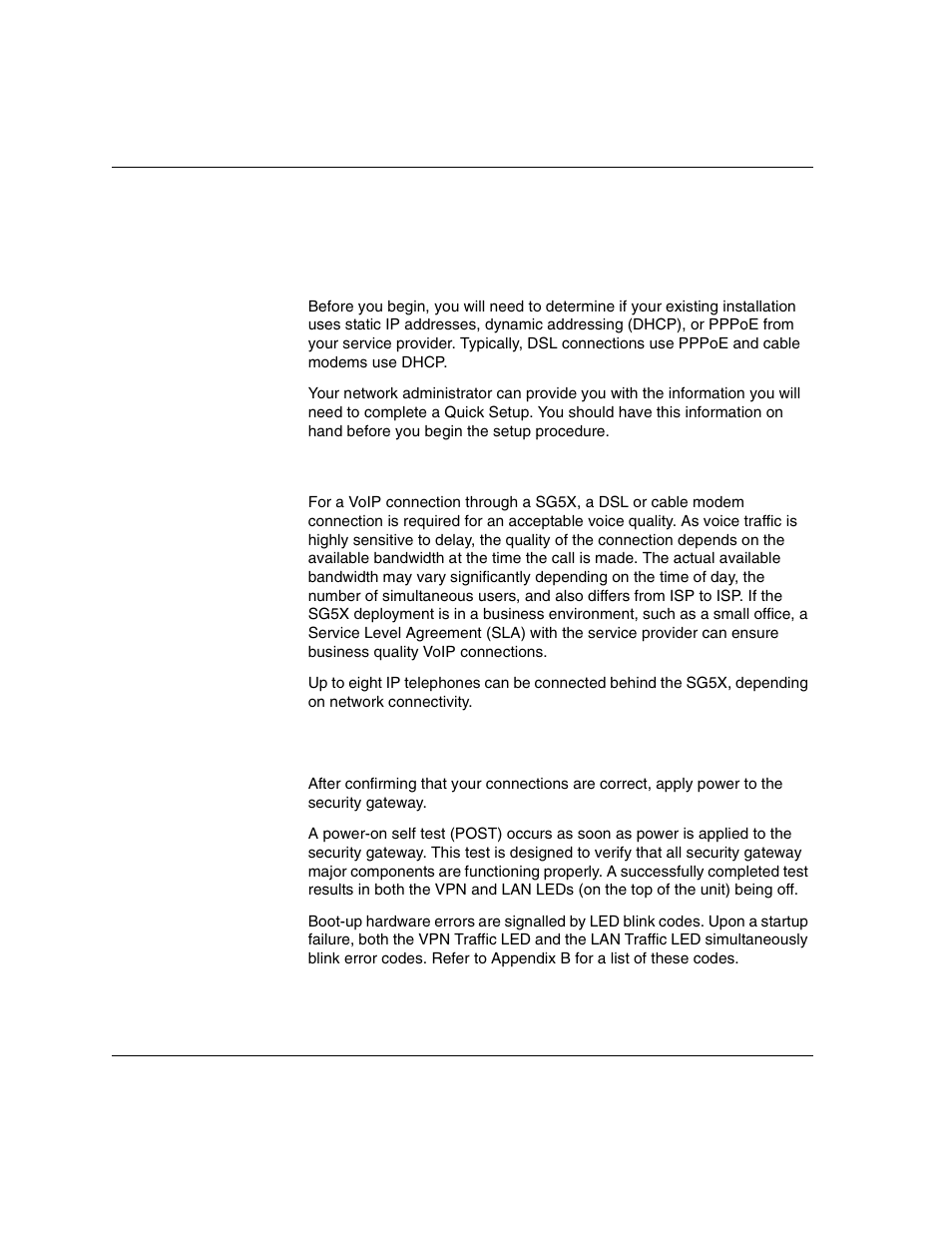 Service provider provisioning, Your connection type, Ip telephony considerations | Power on self-test | Avaya Security Gateway SG200 User Manual | Page 24 / 34