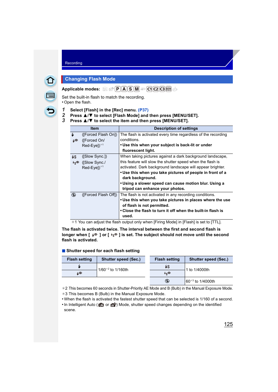 Changing flash mode, P125) | Panasonic DMC-GH3KBODY User Manual | Page 125 / 319