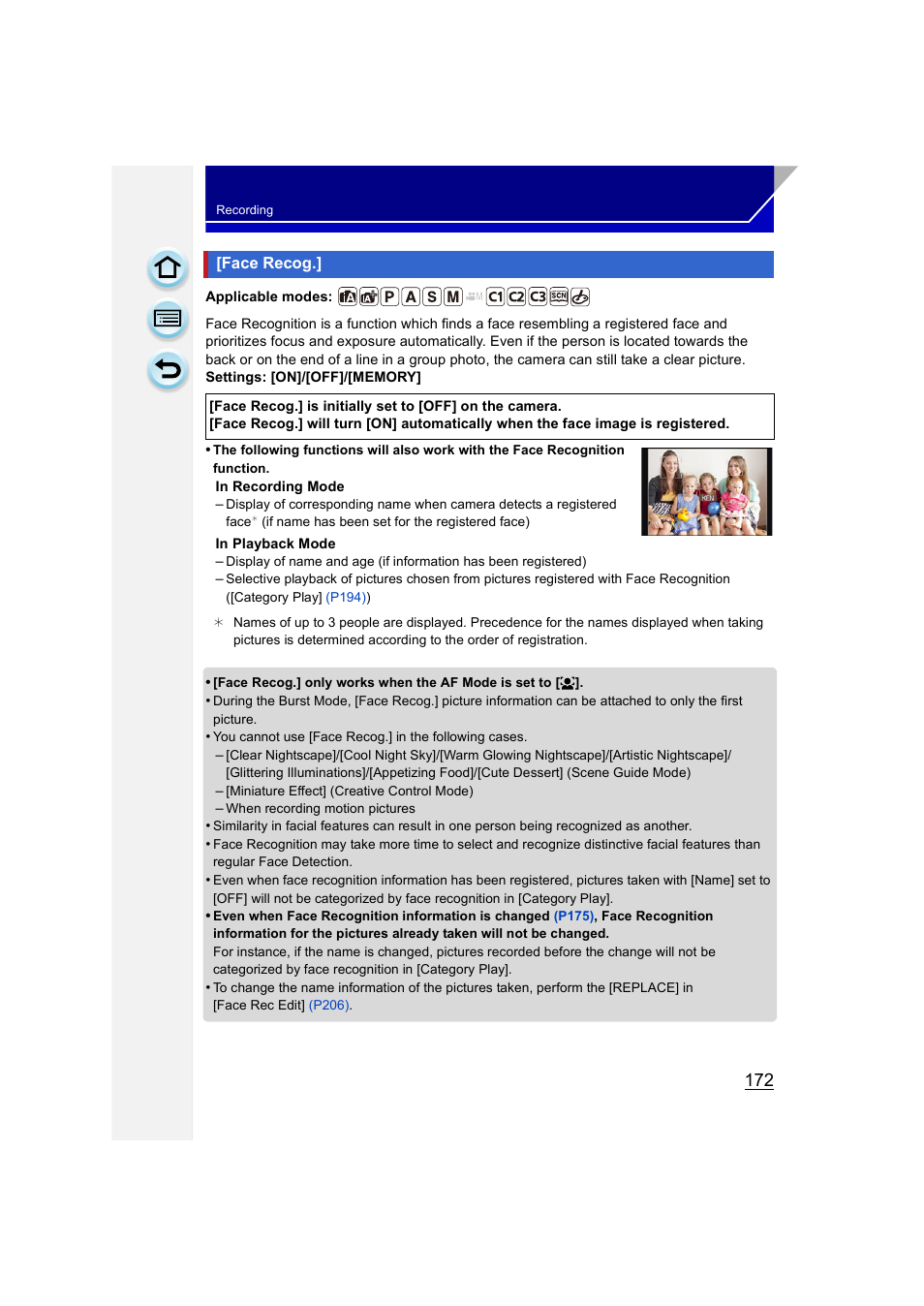 Face recog | Panasonic DMC-GH3KBODY User Manual | Page 172 / 319