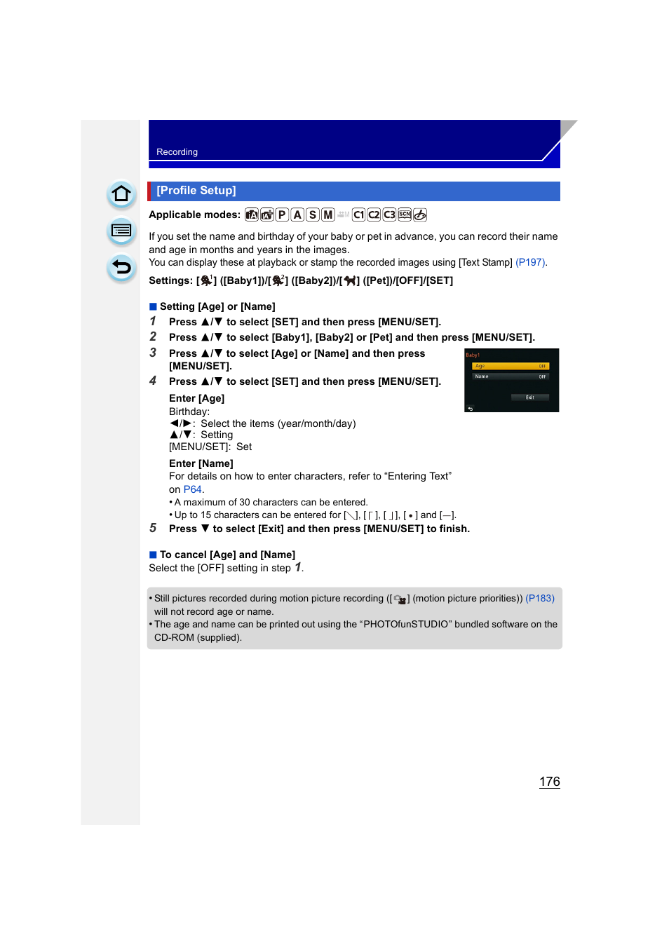 Profile setup, P176) | Panasonic DMC-GH3KBODY User Manual | Page 176 / 319