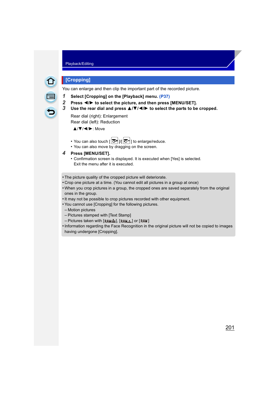 Cropping | Panasonic DMC-GH3KBODY User Manual | Page 201 / 319
