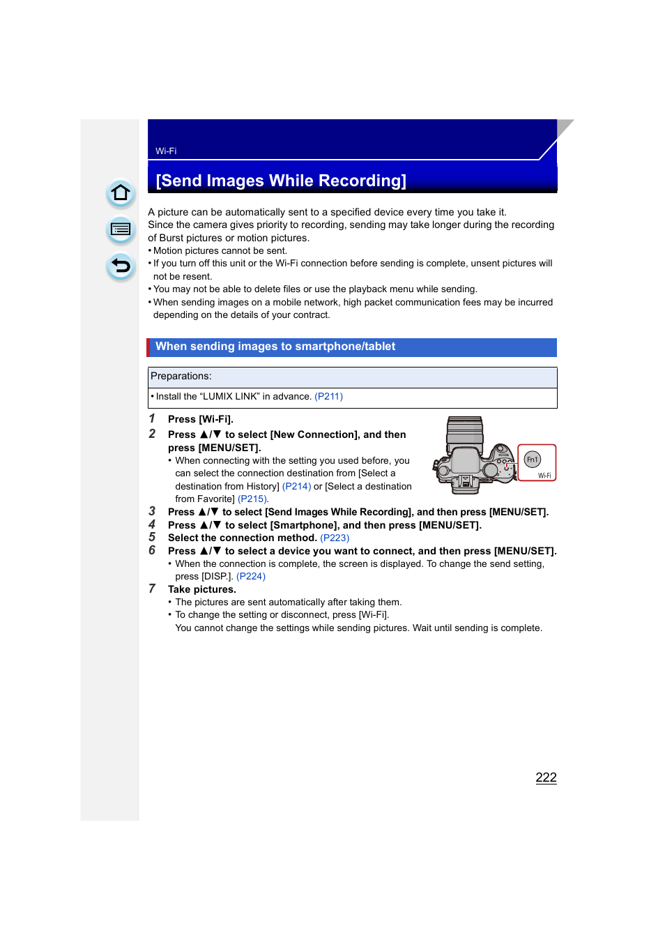 Send images while recording, When sending images to smartphone/tablet, P222) | Panasonic DMC-GH3KBODY User Manual | Page 222 / 319