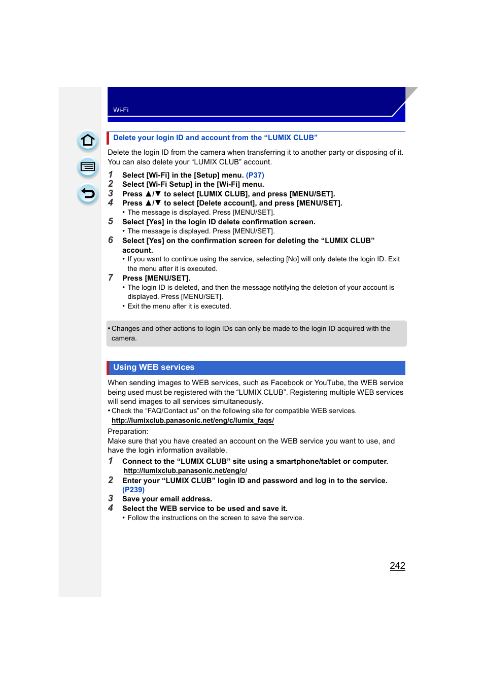 Using web services, P242) | Panasonic DMC-GH3KBODY User Manual | Page 242 / 319