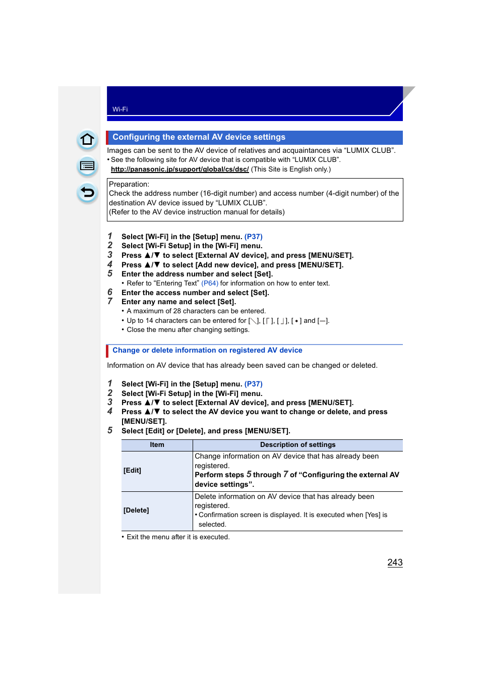 Configuring the external av device settings, P243) | Panasonic DMC-GH3KBODY User Manual | Page 243 / 319