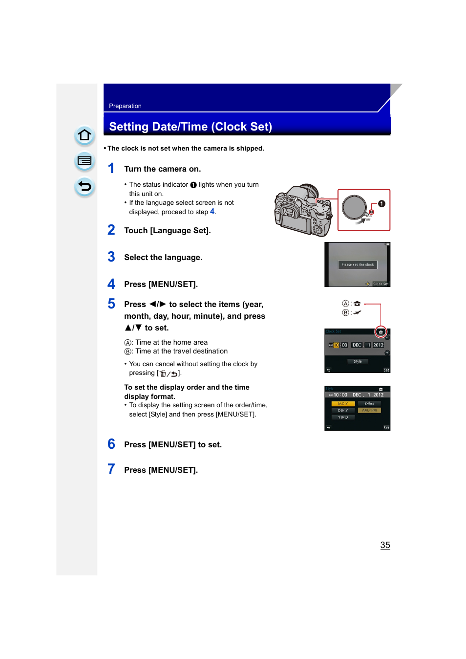 Setting date/time (clock set), P35) | Panasonic DMC-GH3KBODY User Manual | Page 35 / 319