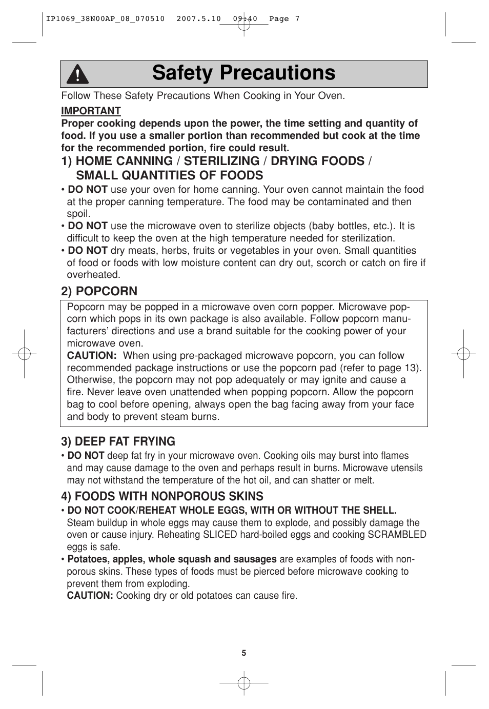 Safety precautions | Panasonic NN-SD797S User Manual | Page 7 / 32