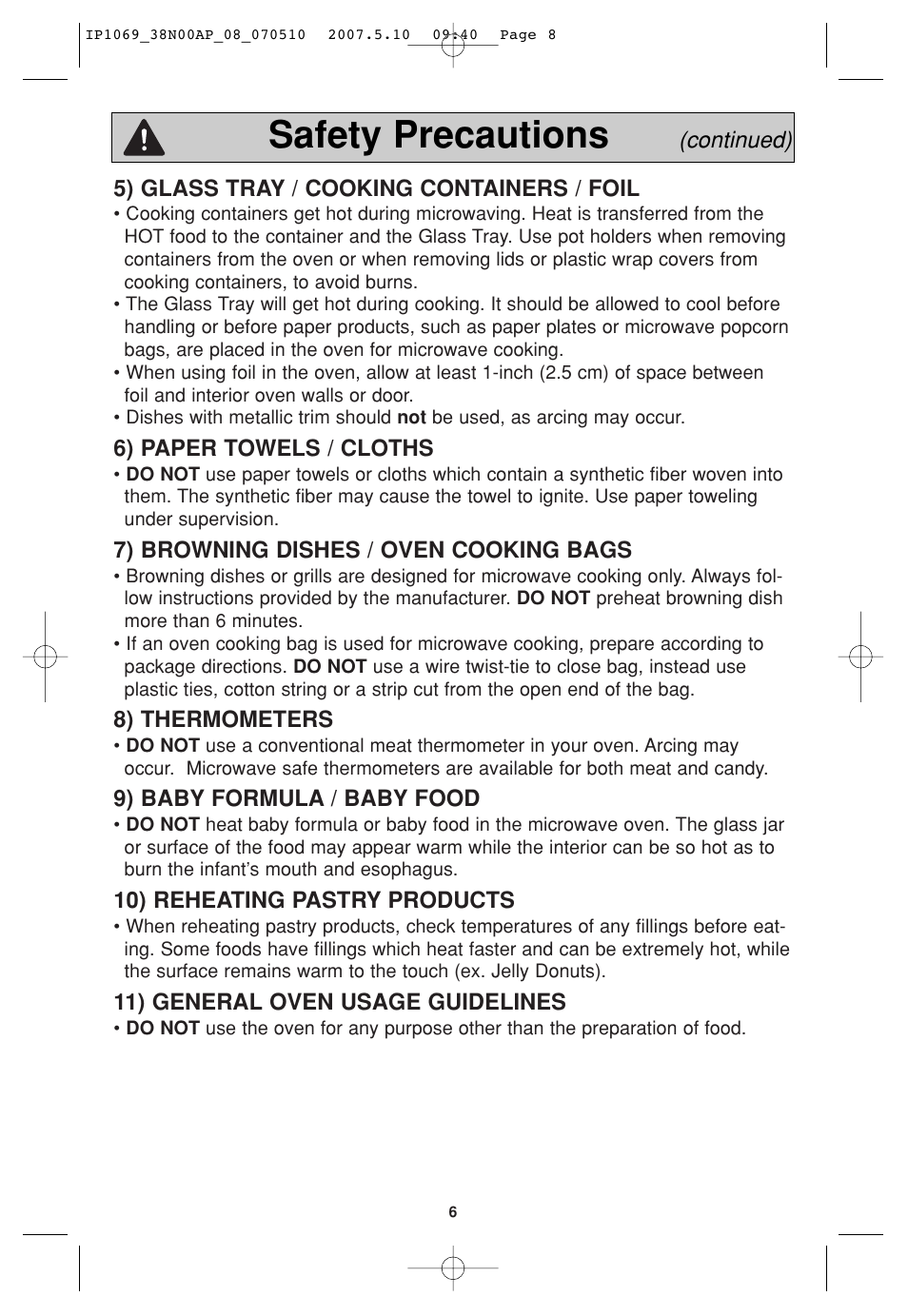 Safety precautions | Panasonic NN-SD797S User Manual | Page 8 / 32