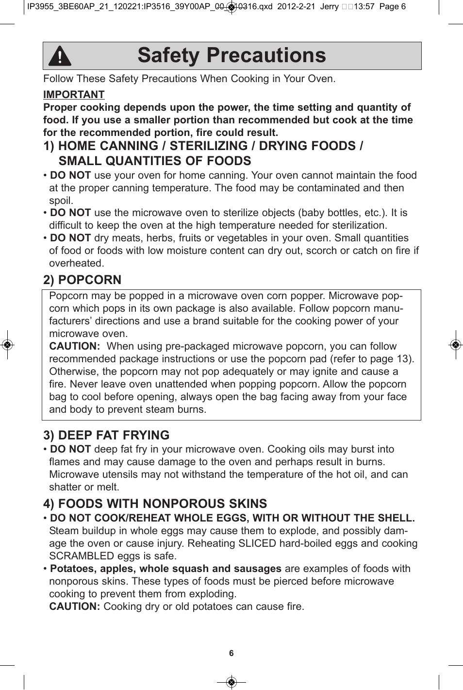 Safety precautions | Panasonic NN-SN752S User Manual | Page 8 / 30