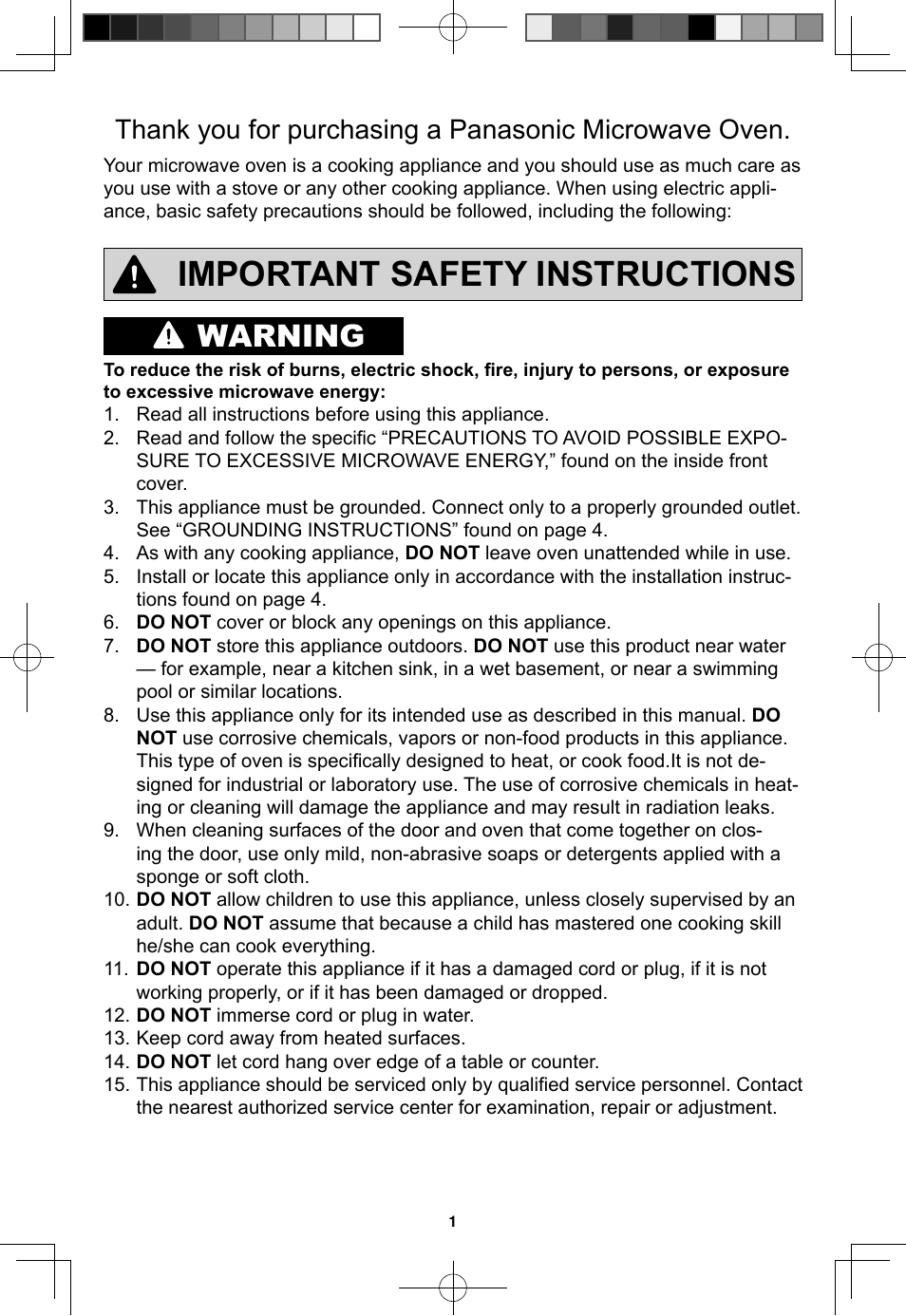 Important safety instructions, Warning | Panasonic NN-SN733W User Manual | Page 3 / 32