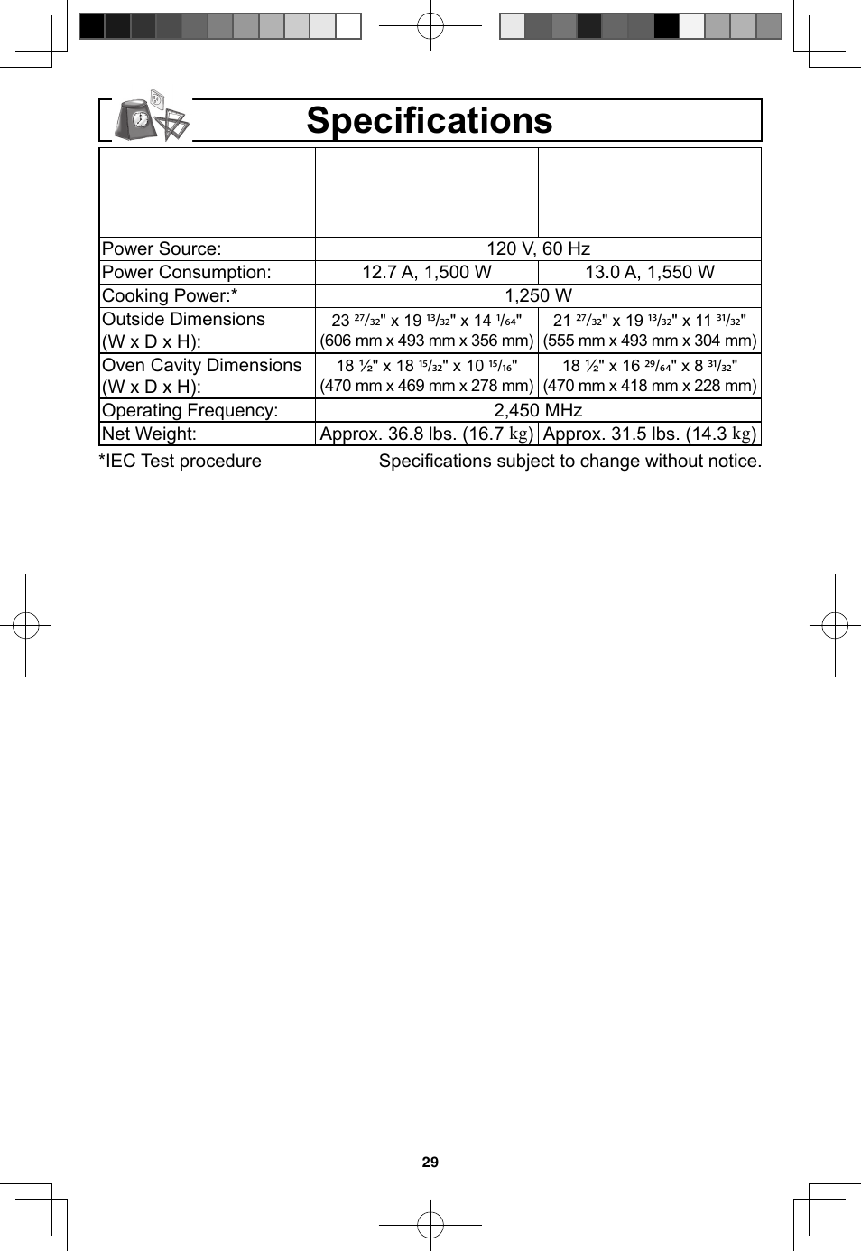 Specifications, Specifi cations | Panasonic NN-SN733W User Manual | Page 31 / 32