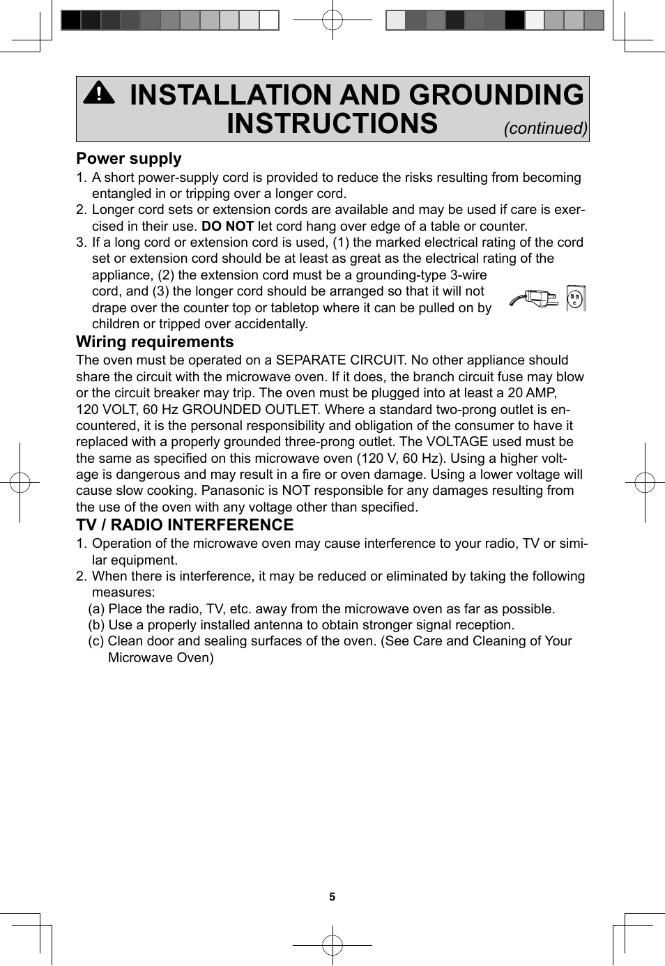 Installation and grounding instructions, Continued) | Panasonic NN-SN733W User Manual | Page 7 / 32