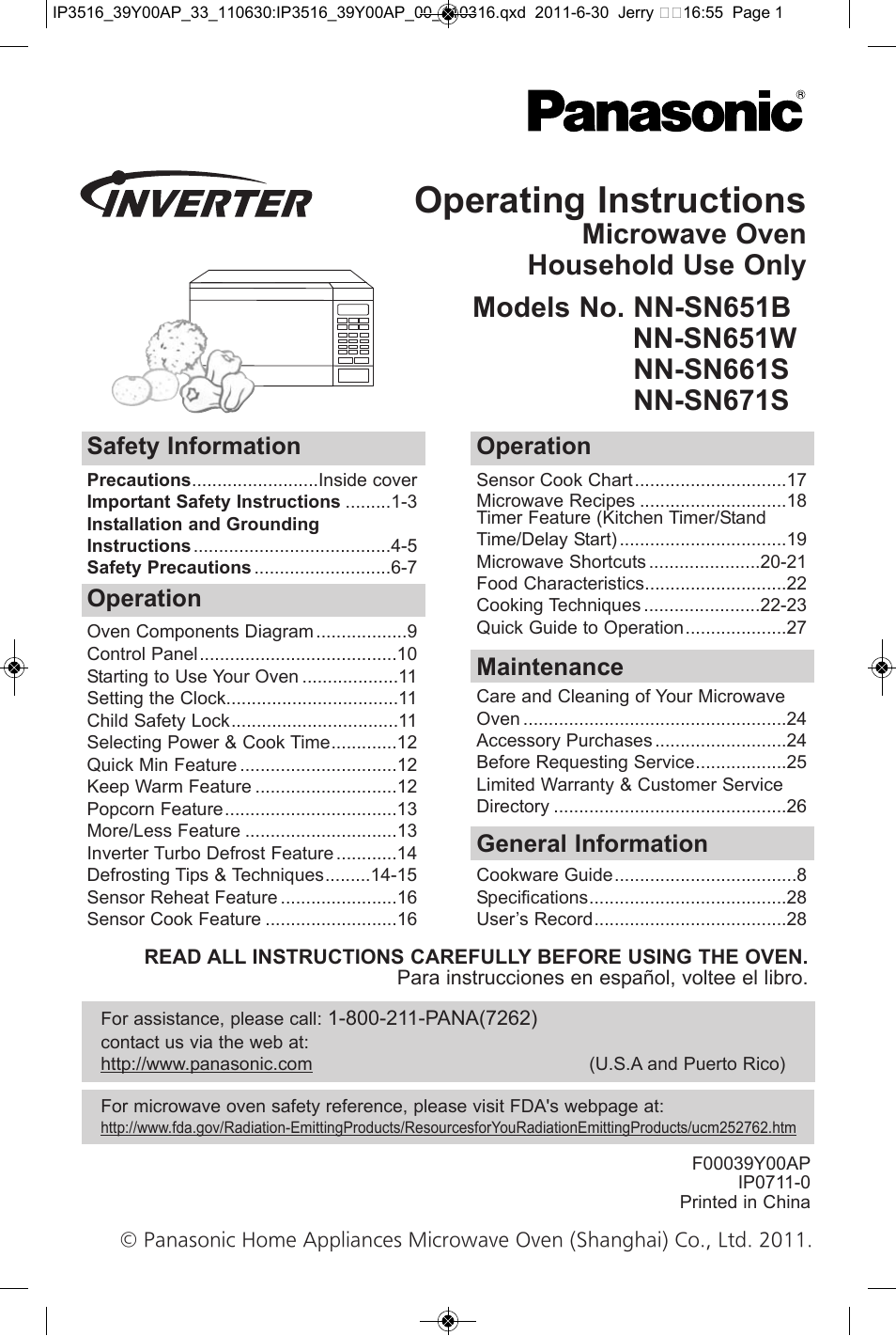 Panasonic NN-SN651B User Manual | 30 pages