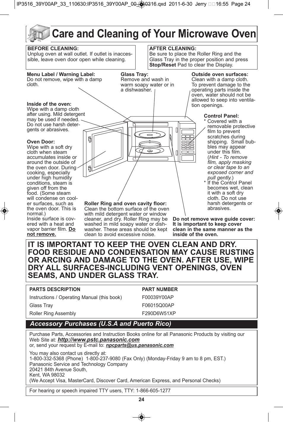 Care and cleaning of your microwave oven, Accessory purchases | Panasonic NN-SN651B User Manual | Page 26 / 30