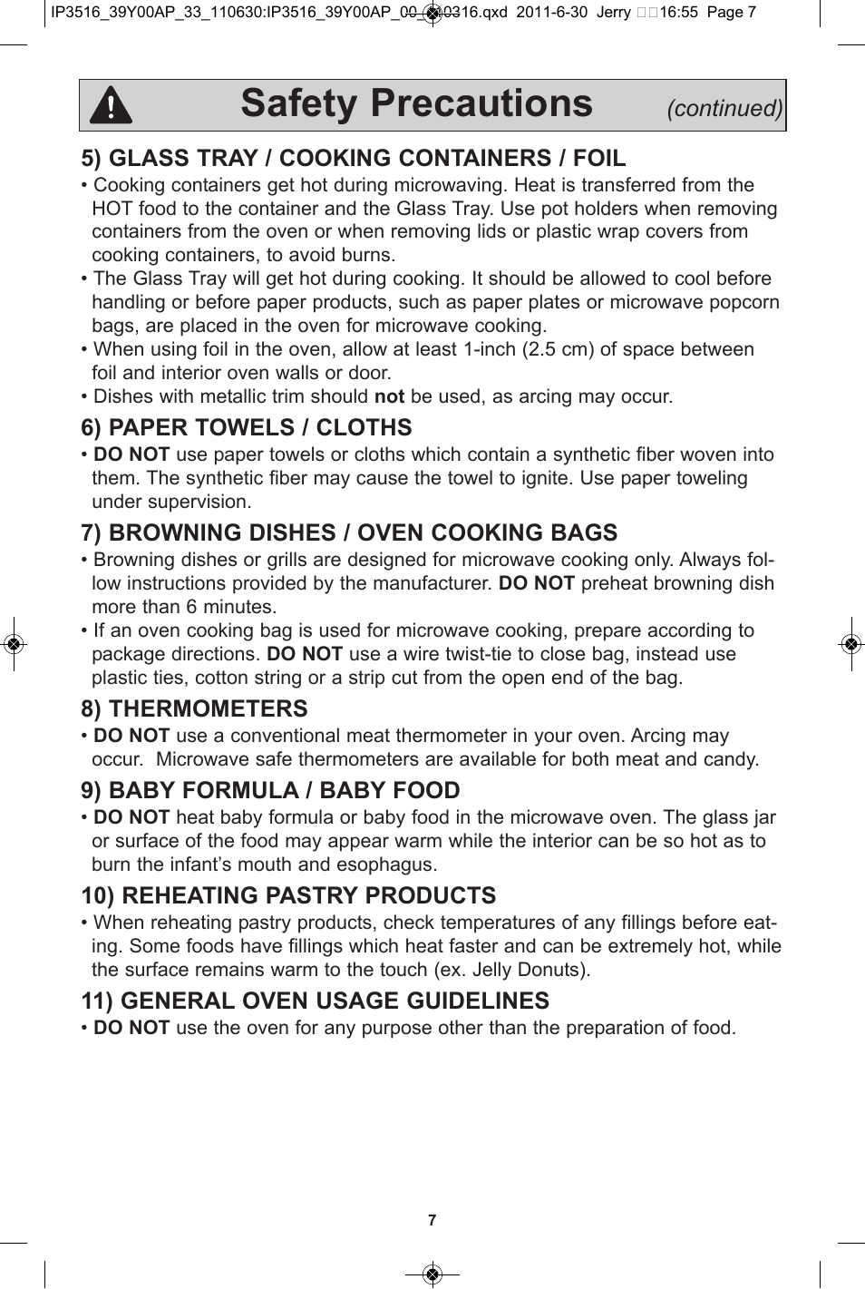 Safety precautions | Panasonic NN-SN651B User Manual | Page 9 / 30