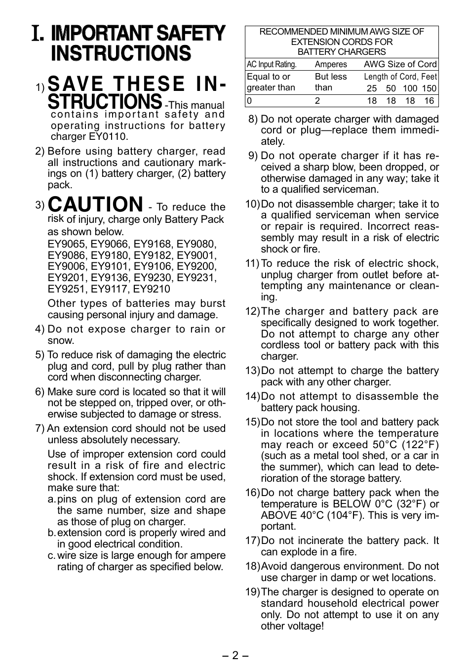 Caution | Panasonic EY0110B User Manual | Page 2 / 4